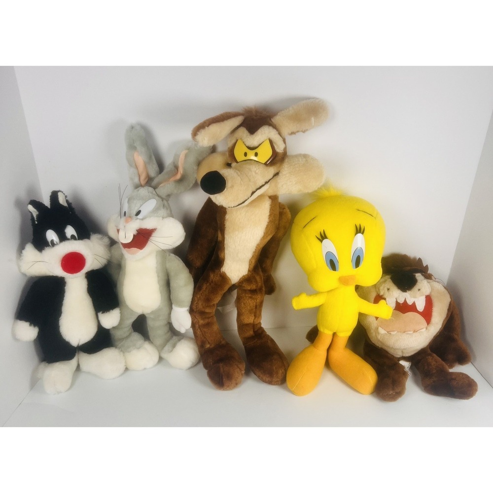 VTG Looney Tunes Plush Lot of 5 Bugs, Tweety, Taz, Sylvester, Wile E. Coyote